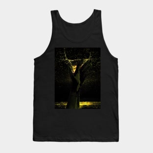 Digital collage and special processing. Hand reaching stars. Monster or great friend. Green and yellow. Tank Top